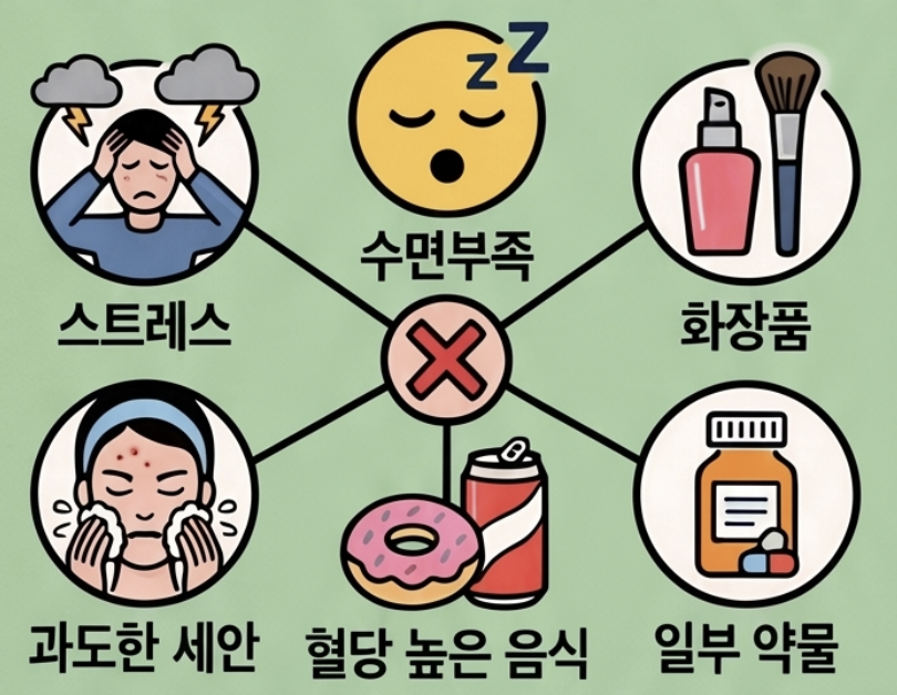 성인 여드름을 악화시키는 요인은 무엇인가요?