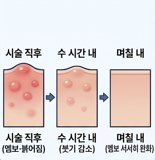 리쥬란힐러 후 엠보 자국은 왜 생기나요? 3 시술 후 시기별로 어떤 변화가 나타나나요?
